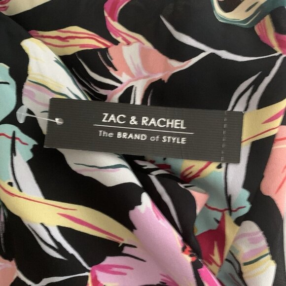 Zac & Rachel Small Black Tropical Floral Lined Sleeveless Tank Blouse Tunic NWT - Picture 8 of 10
